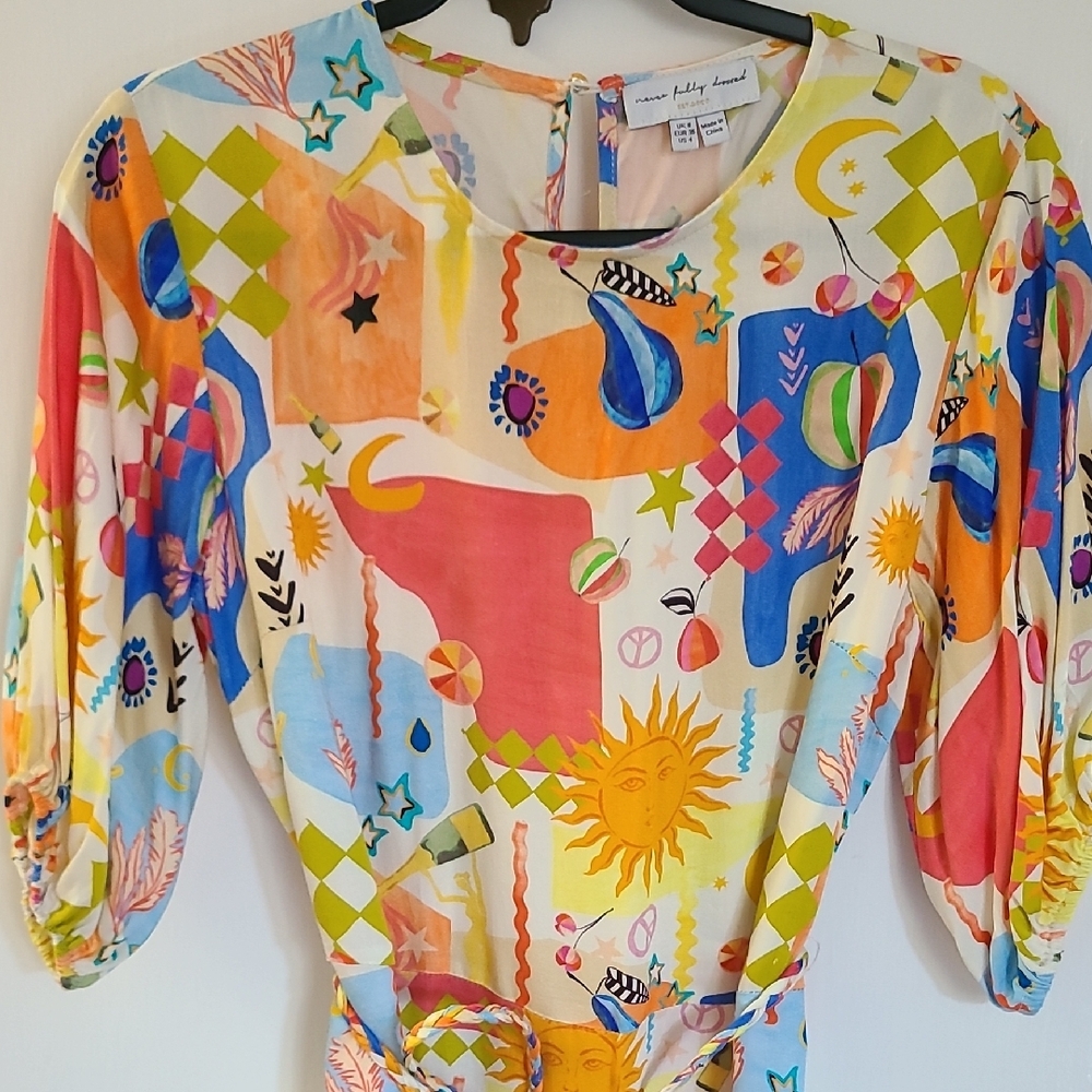 Vibrant Print Tie Dress With Flounce Bottom - Picture 3 of 10
